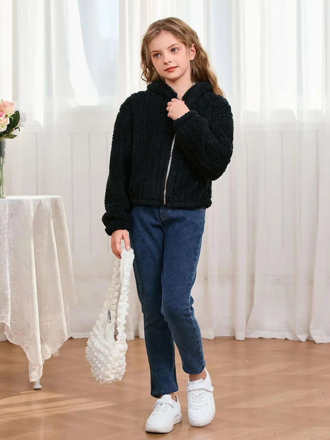 SOLY HUX Girl's Fleece Teddy Jacket Sherpa Zip Up Hoodie Kids Fuzzy Fall Winter Coat Outerwear Jackets