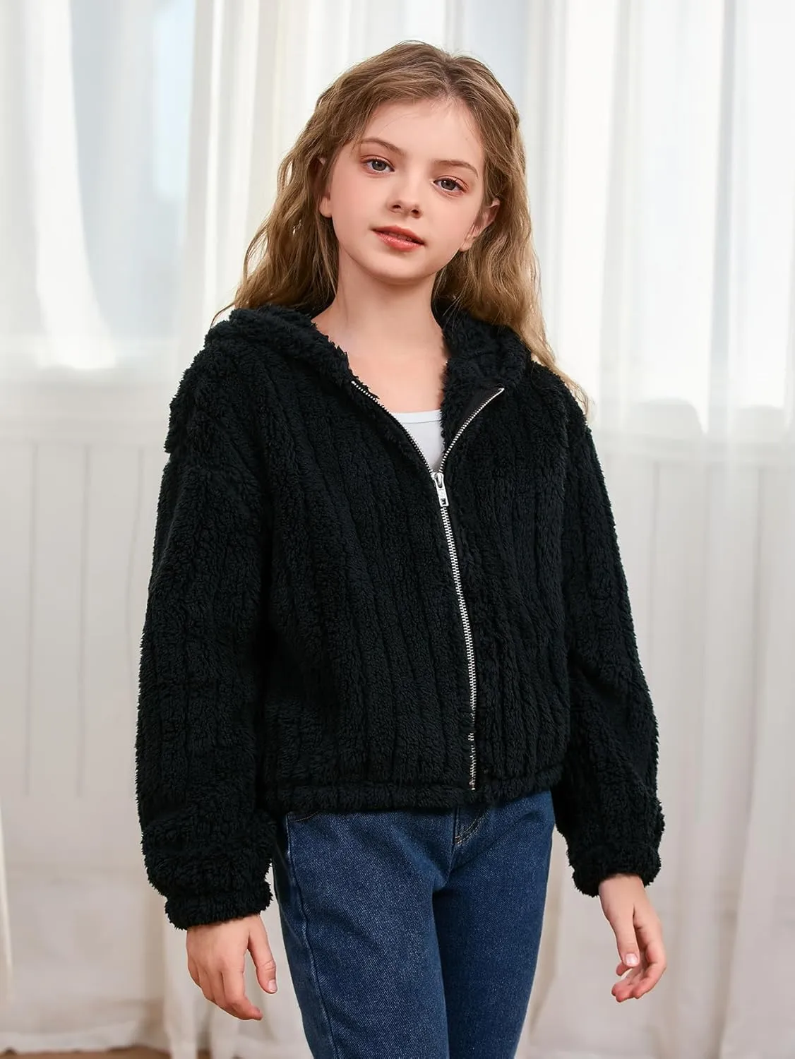 SOLY HUX Girl's Fleece Teddy Jacket Sherpa Zip Up Hoodie Kids Fuzzy Fall Winter Coat Outerwear Jackets