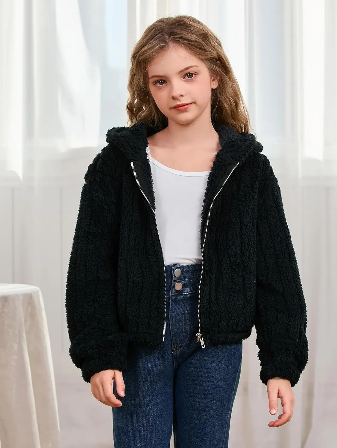 SOLY HUX Girl's Fleece Teddy Jacket Sherpa Zip Up Hoodie Kids Fuzzy Fall Winter Coat Outerwear Jackets