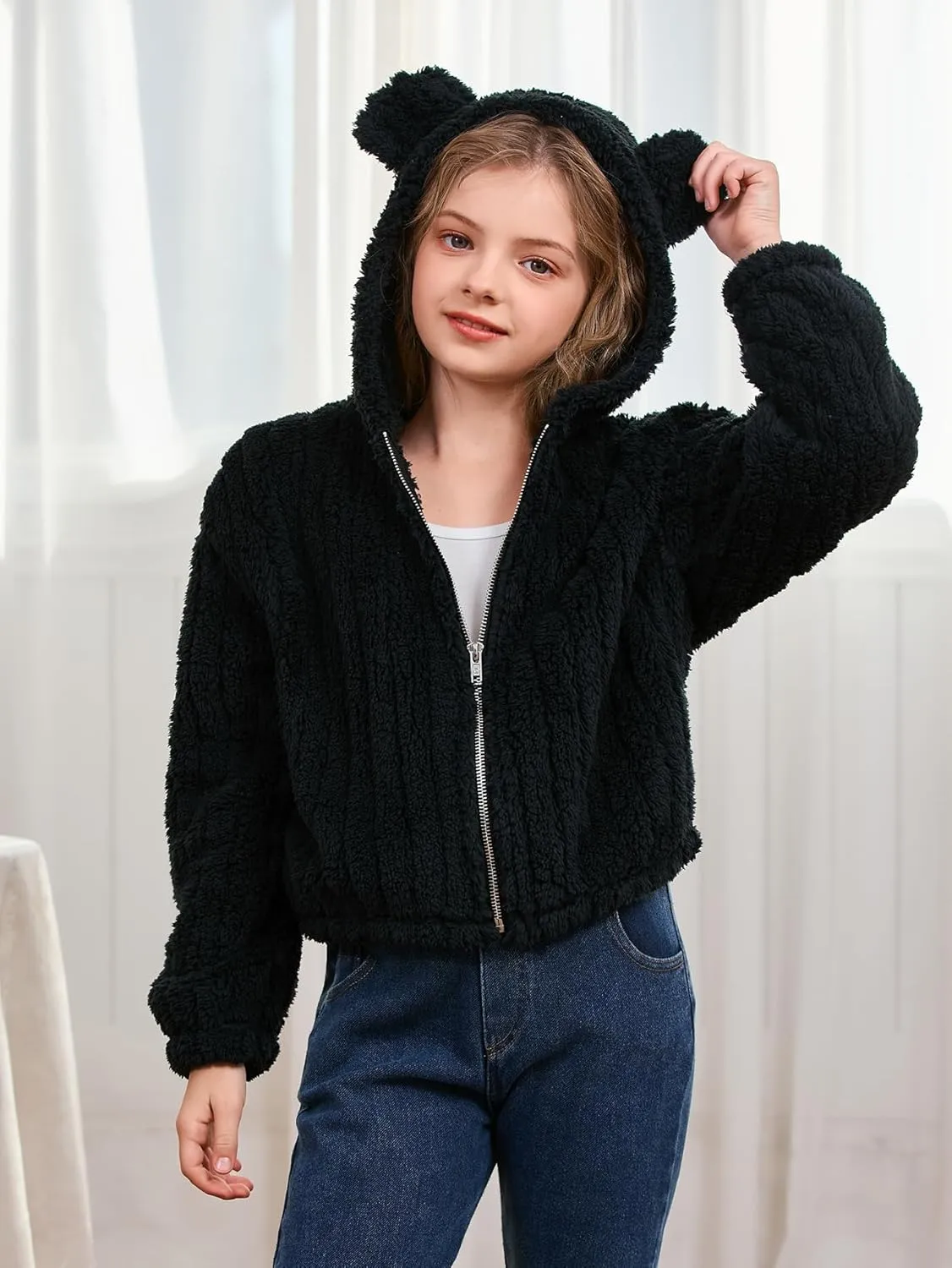 SOLY HUX Girl's Fleece Teddy Jacket Sherpa Zip Up Hoodie Kids Fuzzy Fall Winter Coat Outerwear Jackets