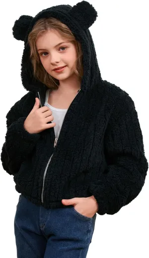 SOLY HUX Girl's Fleece Teddy Jacket Sherpa Zip Up Hoodie Kids Fuzzy Fall Winter Coat Outerwear Jackets