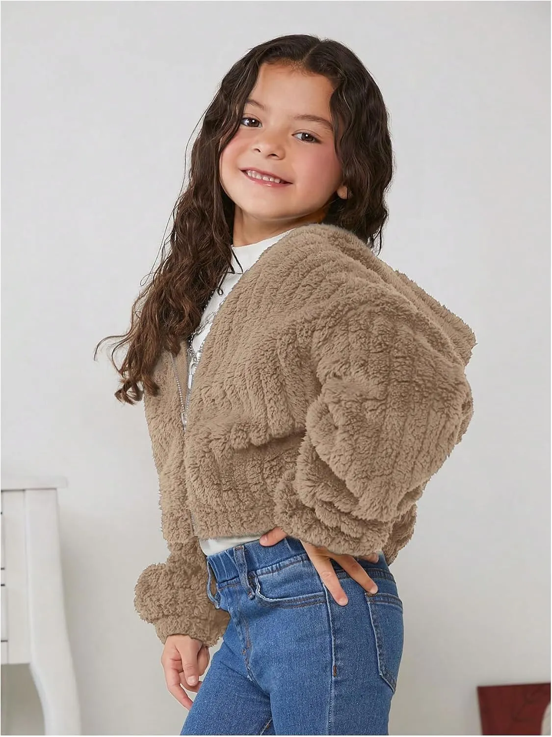 SOLY HUX Girl's Fleece Teddy Jacket Sherpa Zip Up Hoodie Kids Fuzzy Fall Winter Coat Outerwear Jackets