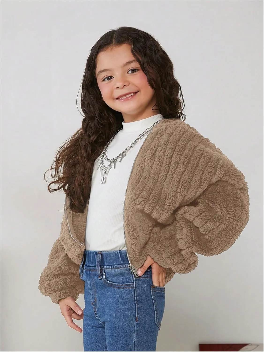 SOLY HUX Girl's Fleece Teddy Jacket Sherpa Zip Up Hoodie Kids Fuzzy Fall Winter Coat Outerwear Jackets