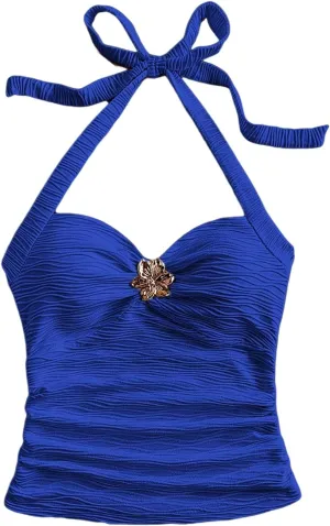 SOLY HUX Women's V Neck Halter Tops Open Back Y2k Ruched Floral Metal Summer Going Out Cami Tops
