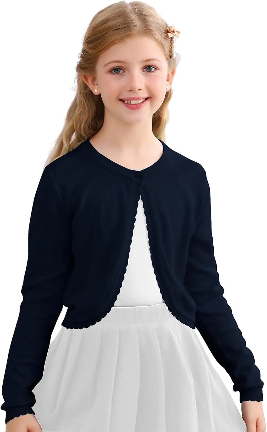 Soudittur Girls Cardigan Sweaters Cotton Long Sleeve Toddler Shrug Button Closure Knitted Dress Cover Up 3-12 Years