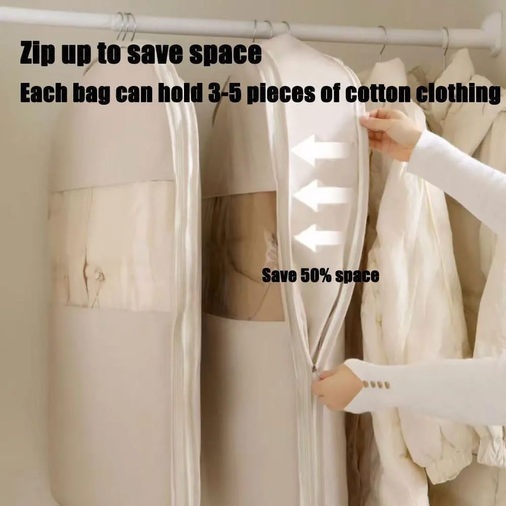 Space Saving Hanging Garment Bag with Self Compression Zipper,Space Saver Closet Organizers,Dust Cover Clothes Bags for Down Coat Winter Coat Storage(Pink,Medium)