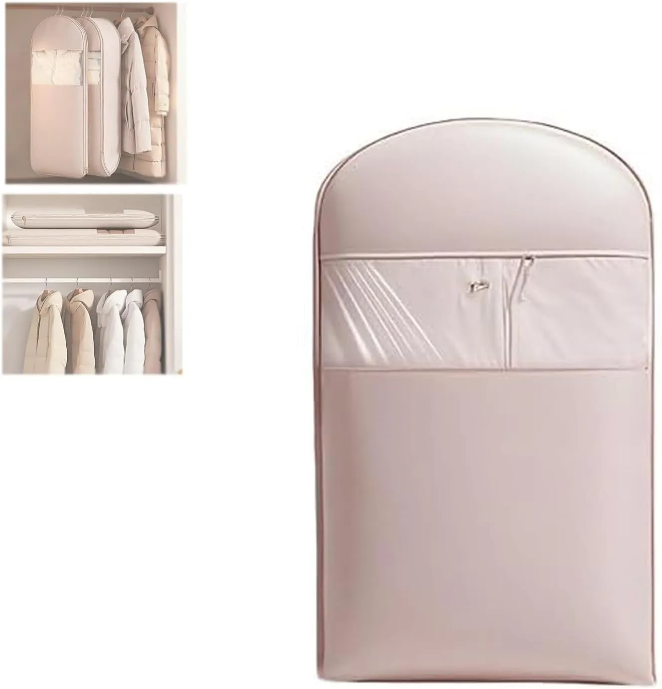 Space Saving Hanging Garment Bag with Self Compression Zipper,Space Saver Closet Organizers,Dust Cover Clothes Bags for Down Coat Winter Coat Storage(Pink,Medium)