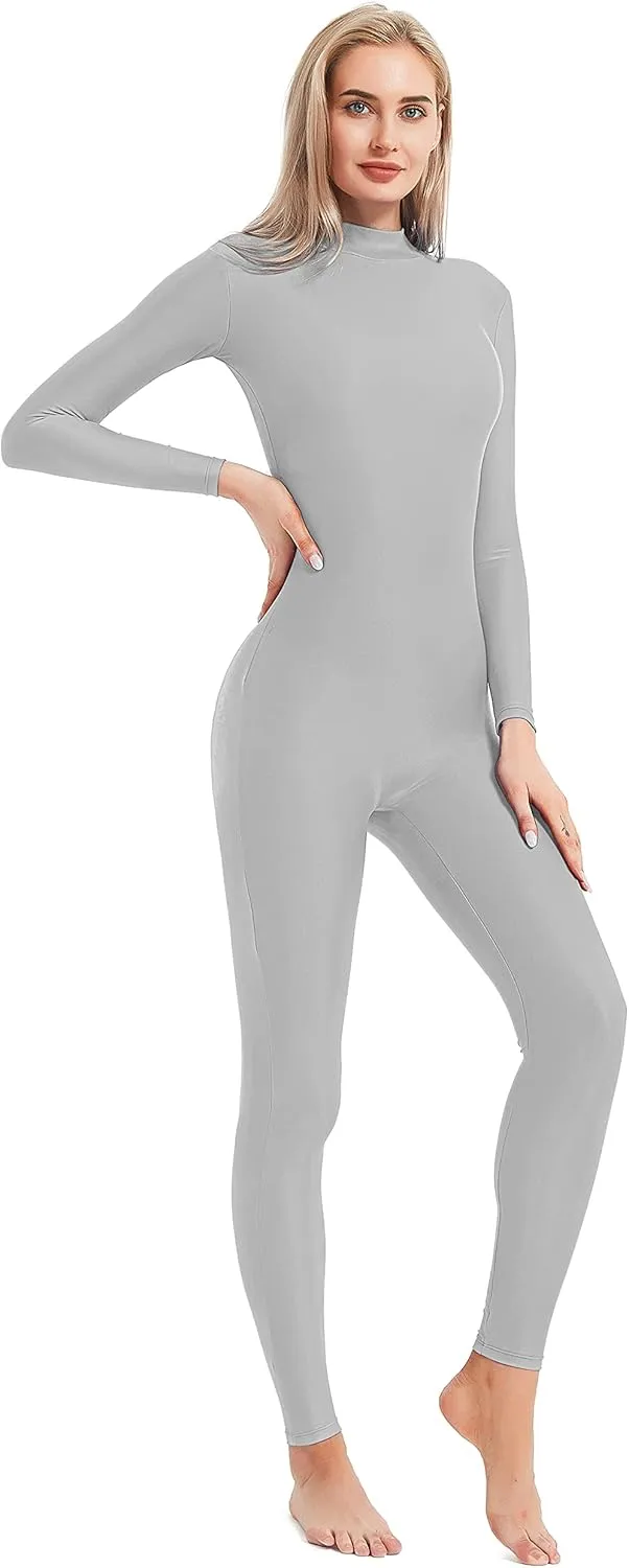 speerise Adult High Neck Zip One Piece Unitard Full Body Leotard Bodycon Jumpsuit for Women