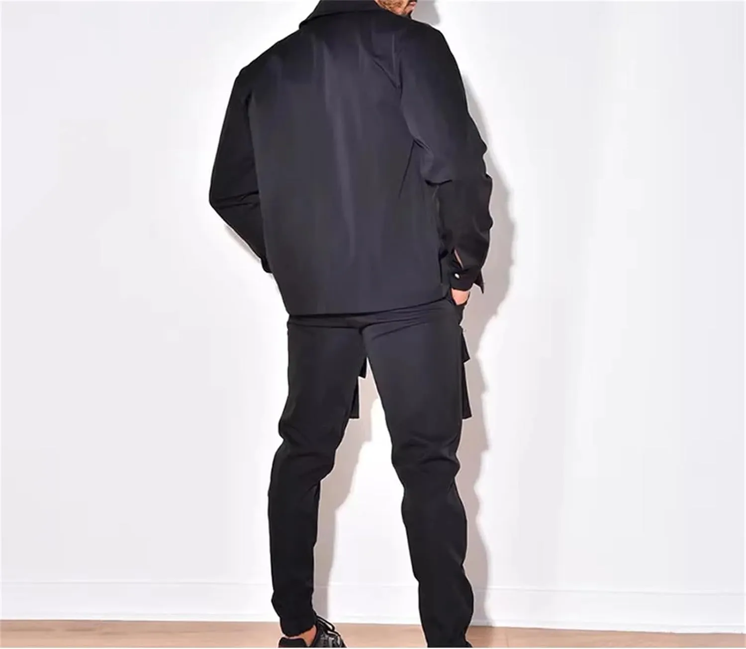 Spring Autumn Men Turn-Down Collar Jackets Pockets Cargo Pants Suits Men Stylish Slim Outfits