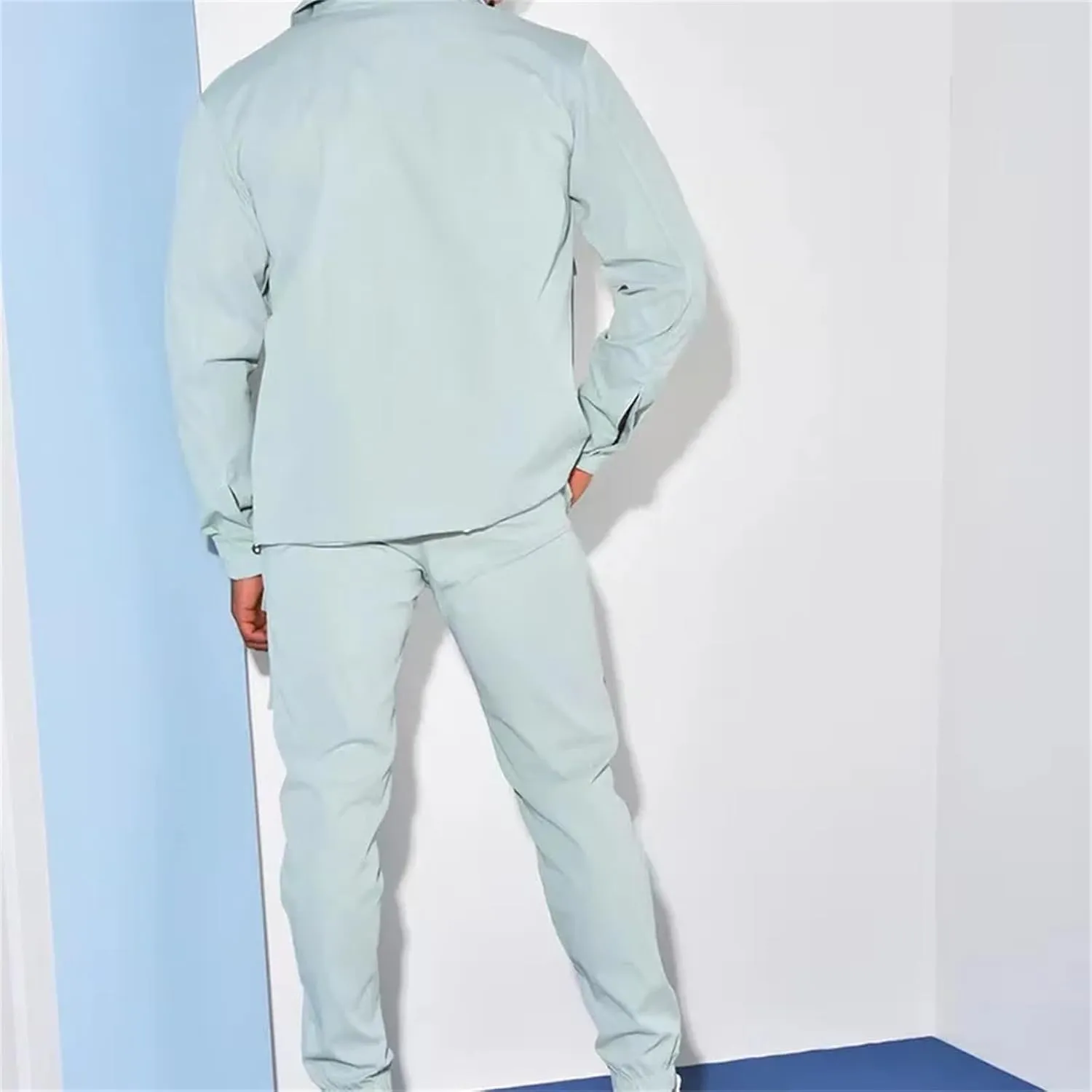 Spring Autumn Men Turn-Down Collar Jackets Pockets Cargo Pants Suits Men Stylish Slim Outfits