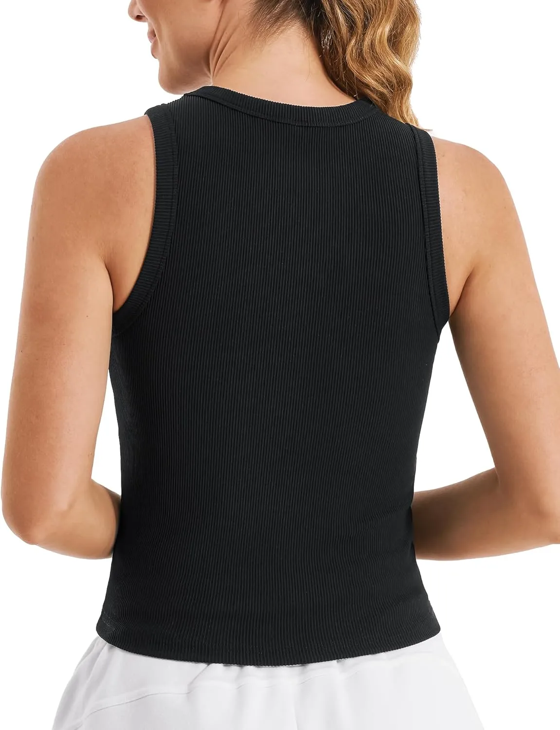 Stelle Ribbed Tank Tops for Women High Neck Sleeveless Cami Stretch Slim Top Casual Workout Basic Tshirt