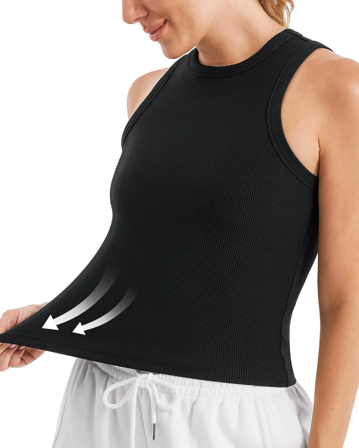 Stelle Ribbed Tank Tops for Women High Neck Sleeveless Cami Stretch Slim Top Casual Workout Basic Tshirt