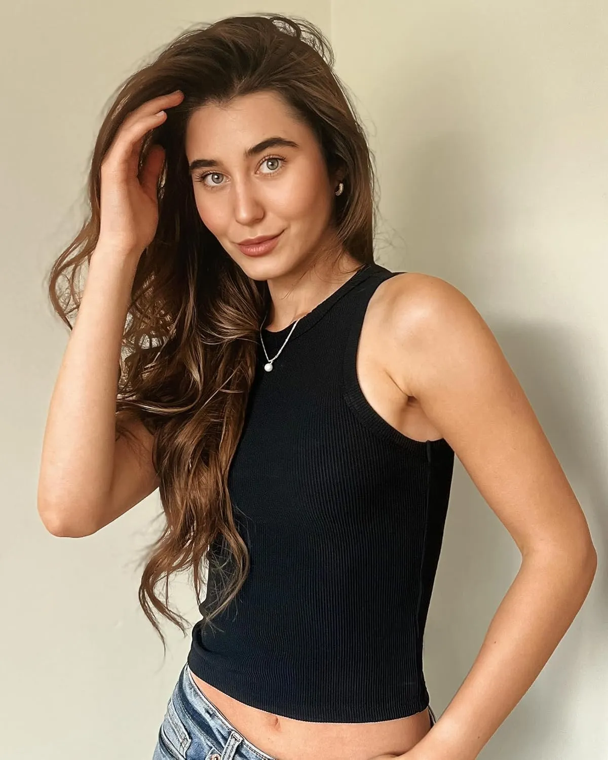 Stelle Ribbed Tank Tops for Women High Neck Sleeveless Cami Stretch Slim Top Casual Workout Basic Tshirt