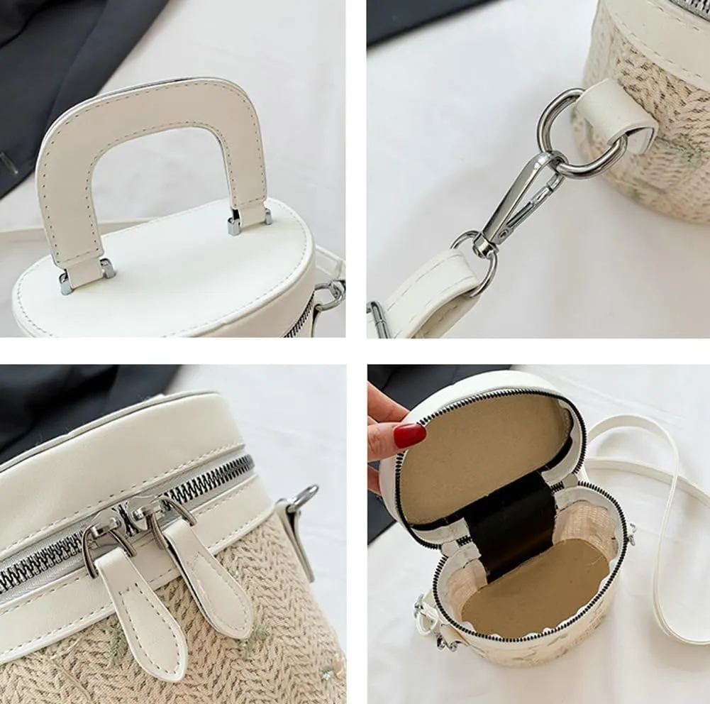Straw Woven Bucket Bag Women Large Capacity Shoulder Bag Stylish Satchel Handbag Purses for Vacation Travel