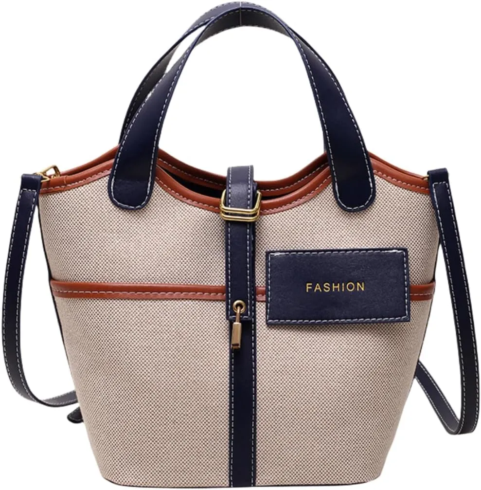 Stylish Canvas Tote Bag & Water Bucket Handbag with Adjustable Strap, Multiple Colors, Fashionable Hardware (Brown)
