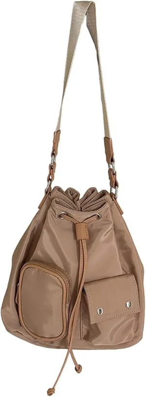 Stylish Drawstring Bucket Bag for Women Fashion Nylon Shoulder Bags Top Handle Crossbody Bag