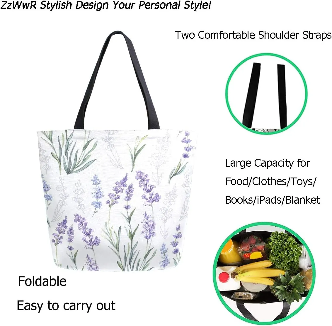 Stylish Funny Pattern Extra Large Shoulder Tote Bag for Beach Travel Weekender Gym Grocery Shopping