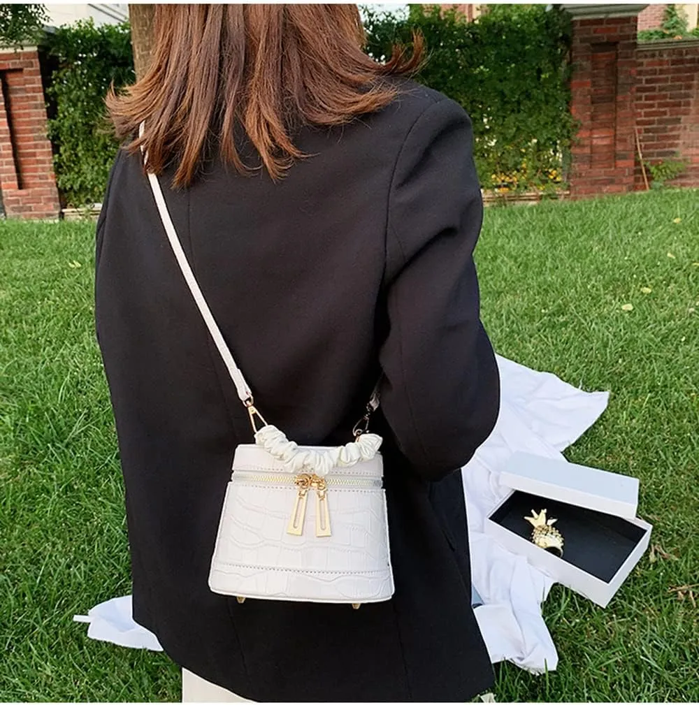 Stylish Leather Satchel Handbag for Women | Fashionable Cylinder Purse | Top Handle Crossbody Bag in Black