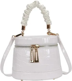 Stylish Leather Satchel Handbag for Women | Fashionable Cylinder Purse | Top Handle Crossbody Bag in Black