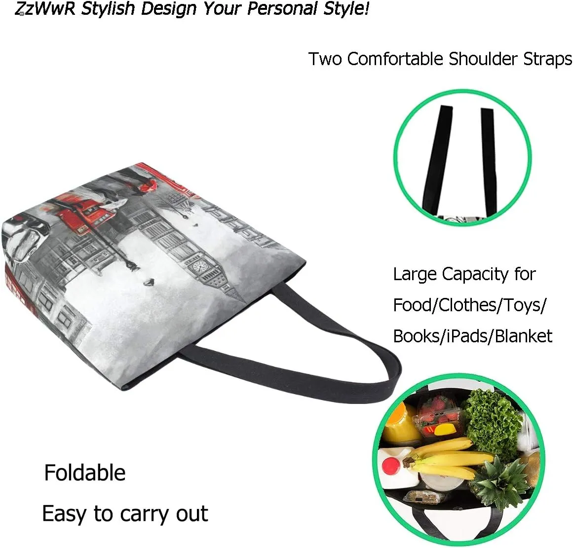 Stylish Print Extra Large Shoulder Tote Bag for Beach Travel Weekender Gym Grocery Shopping