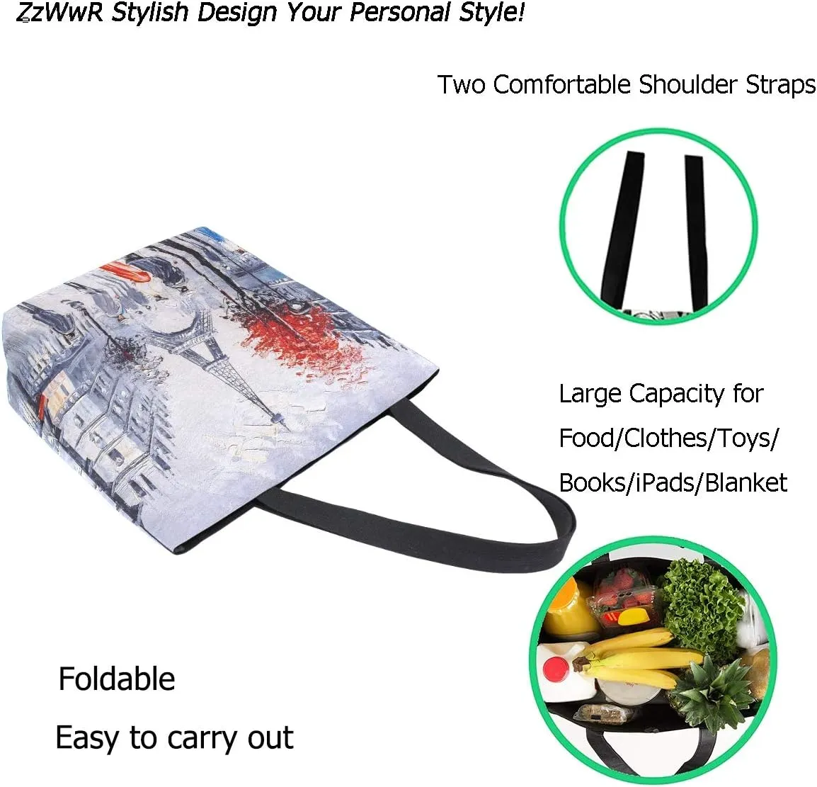 Stylish Print Extra Large Shoulder Tote Bag for Beach Travel Weekender Gym Grocery Shopping