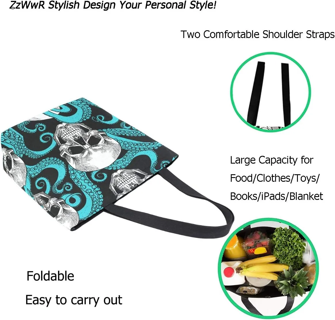 Stylish Print Extra Large Shoulder Tote Bag for Beach Travel Weekender Gym Grocery Shopping
