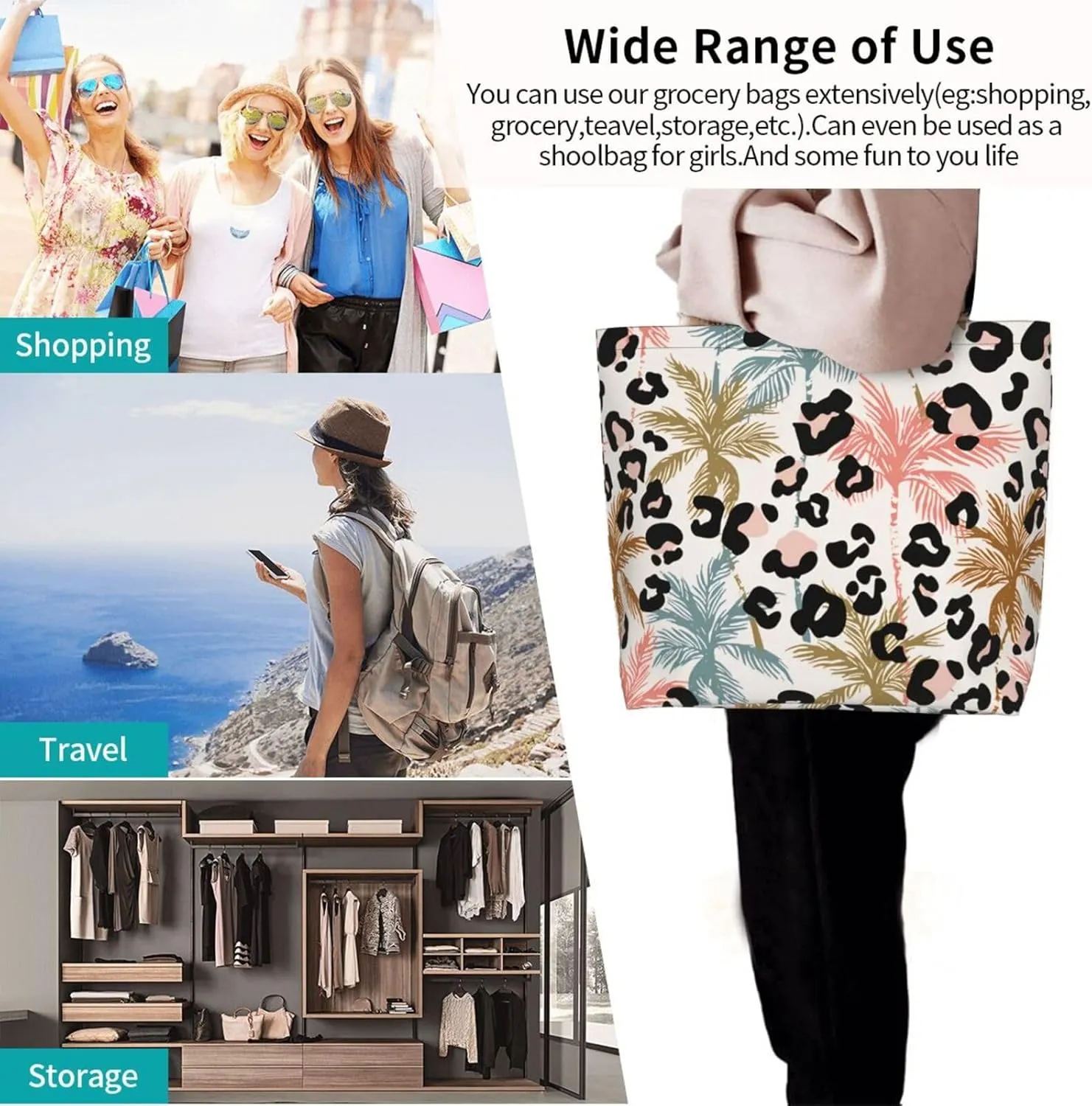 Stylish Print Tote Bag Extra Large Reusable Grocery Shopping Shoulder Tote Bag Portable Storage Handbag