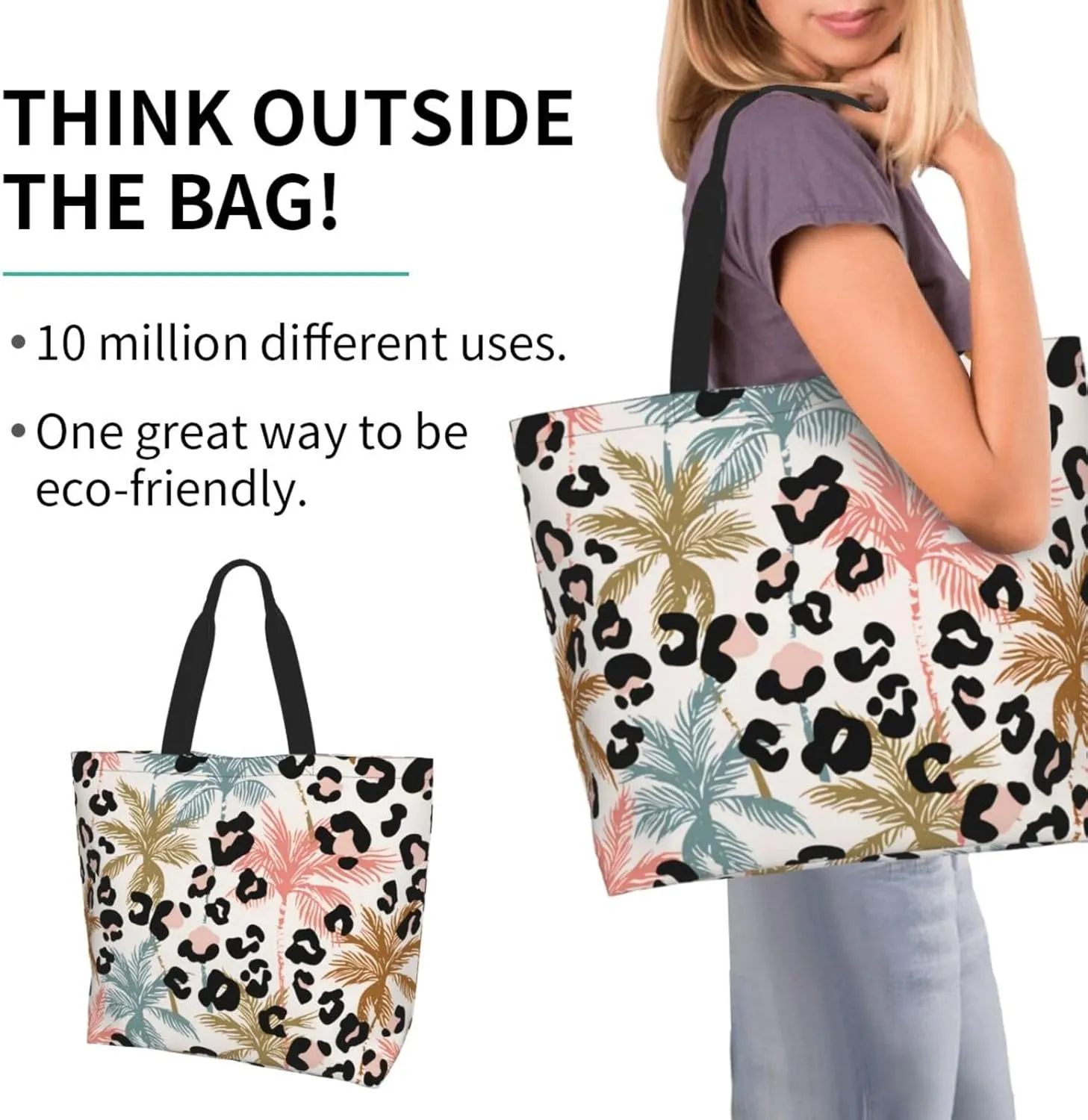 Stylish Print Tote Bag Extra Large Reusable Grocery Shopping Shoulder Tote Bag Portable Storage Handbag