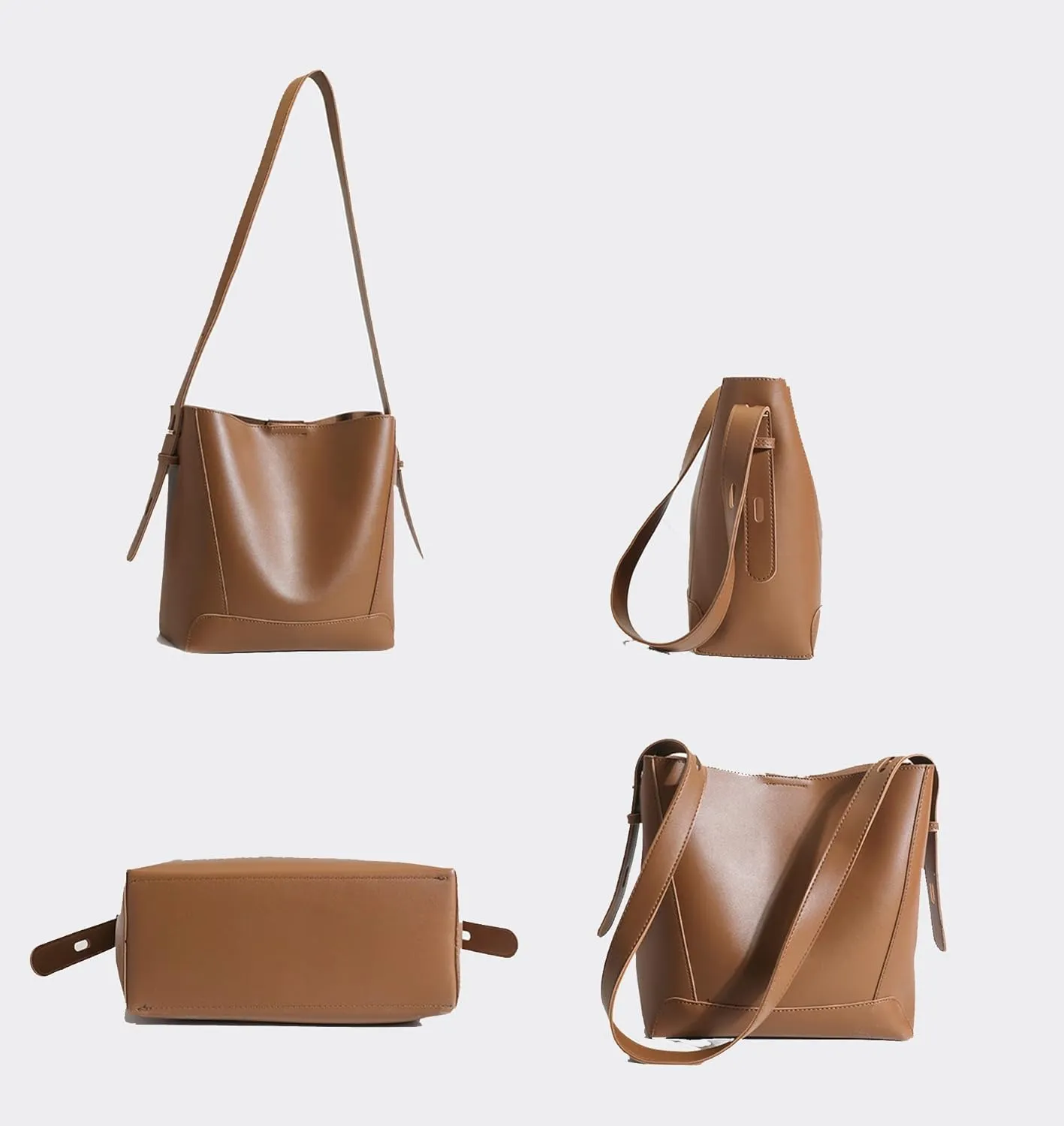 Stylish Vegan Leather Large Shoulder Bag for Women - Fashionable Crossbody Bucket Purse Tote (Brown)