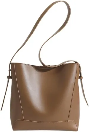 Stylish Vegan Leather Large Shoulder Bag for Women - Fashionable Crossbody Bucket Purse Tote (Brown)