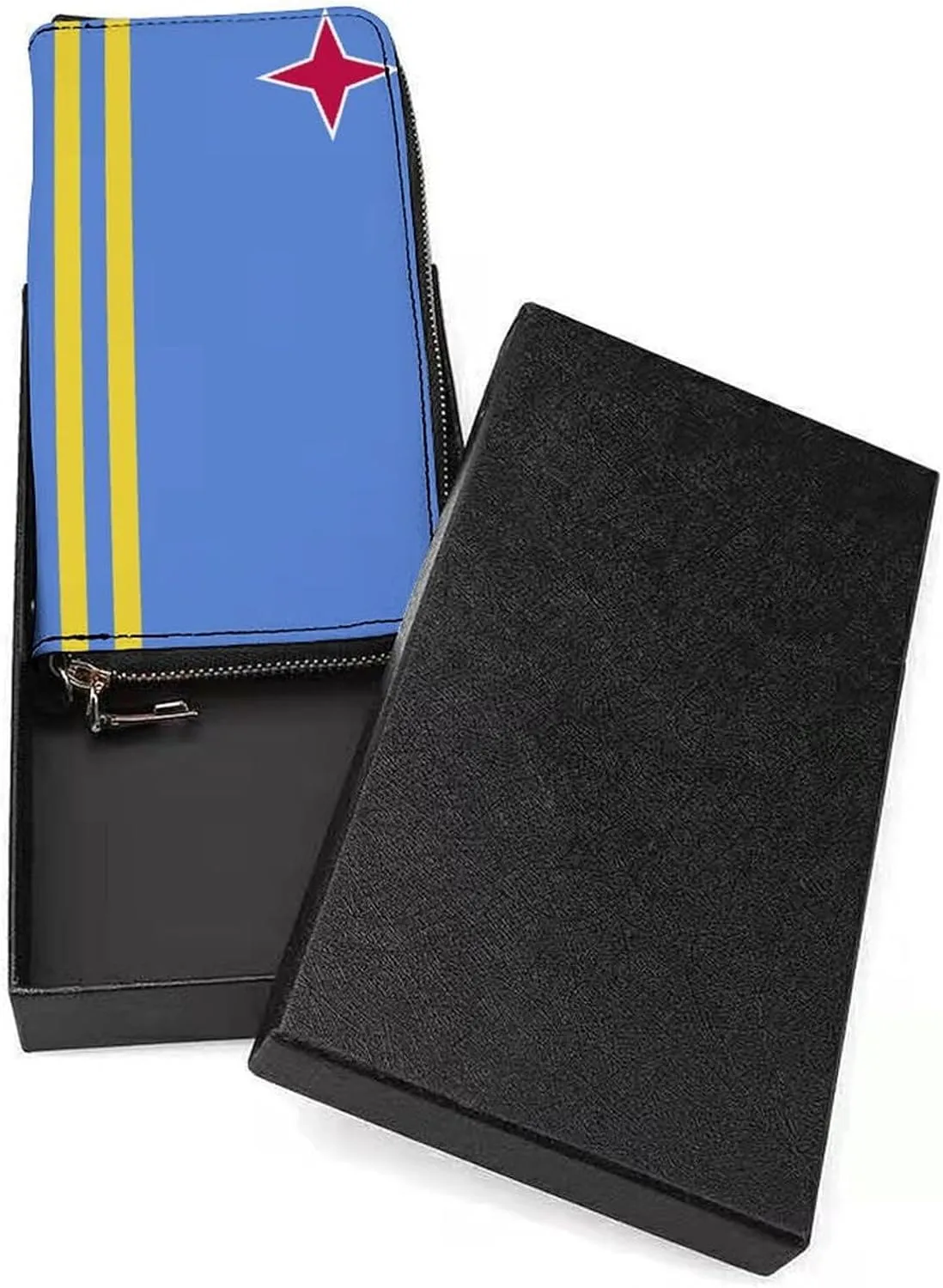 Stylish Women Men Zipper Long Purse Removable Wristlet PU Leather Wallet Travel Clutch, Aruba Flag