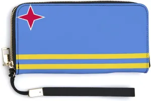 Stylish Women Men Zipper Long Purse Removable Wristlet PU Leather Wallet Travel Clutch, Aruba Flag