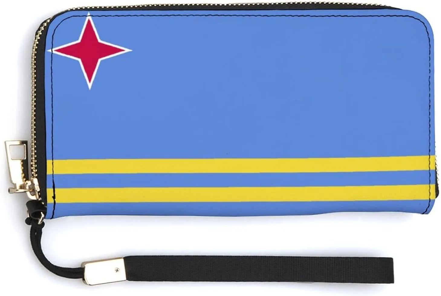 Stylish Women Men Zipper Long Purse Removable Wristlet PU Leather Wallet Travel Clutch, Aruba Flag