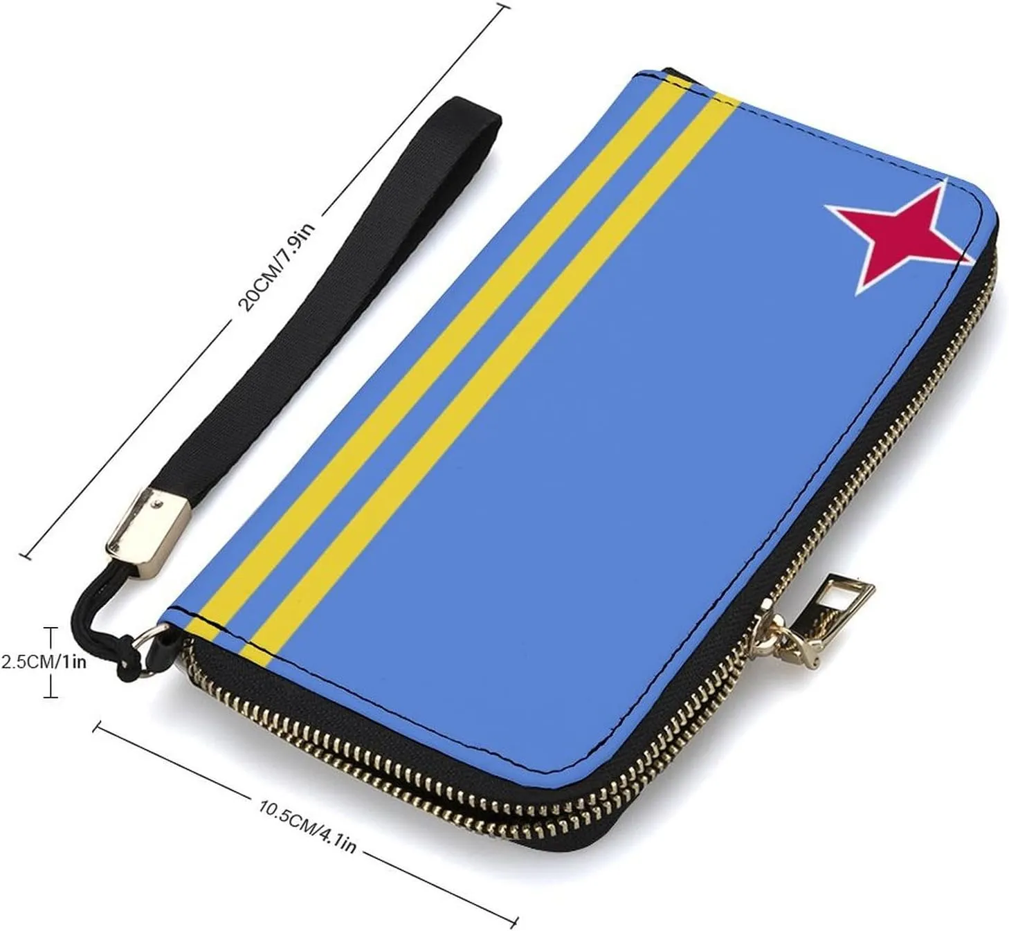 Stylish Women Men Zipper Long Purse Removable Wristlet PU Leather Wallet Travel Clutch, Aruba Flag