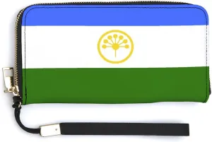 Stylish Women Men Zipper Long Purse Removable Wristlet PU Leather Wallet Travel Clutch, Bashkortostan Flag