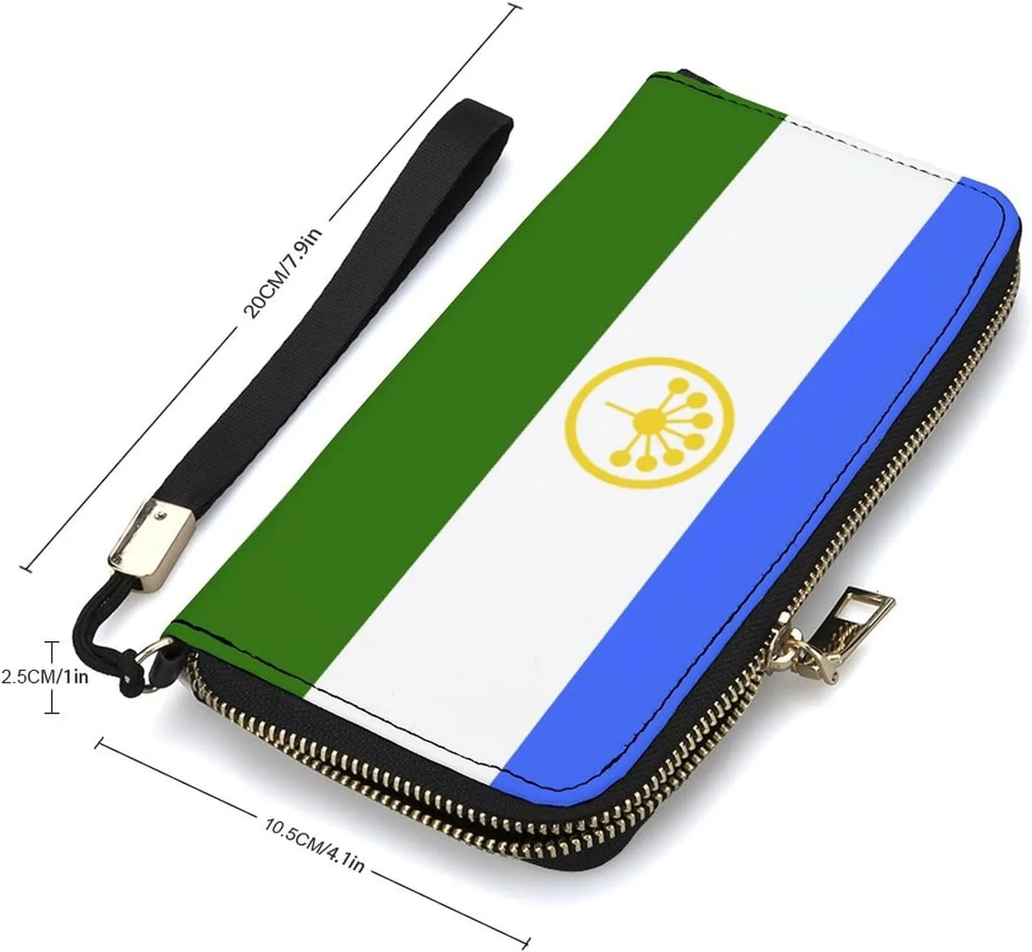 Stylish Women Men Zipper Long Purse Removable Wristlet PU Leather Wallet Travel Clutch, Bashkortostan Flag