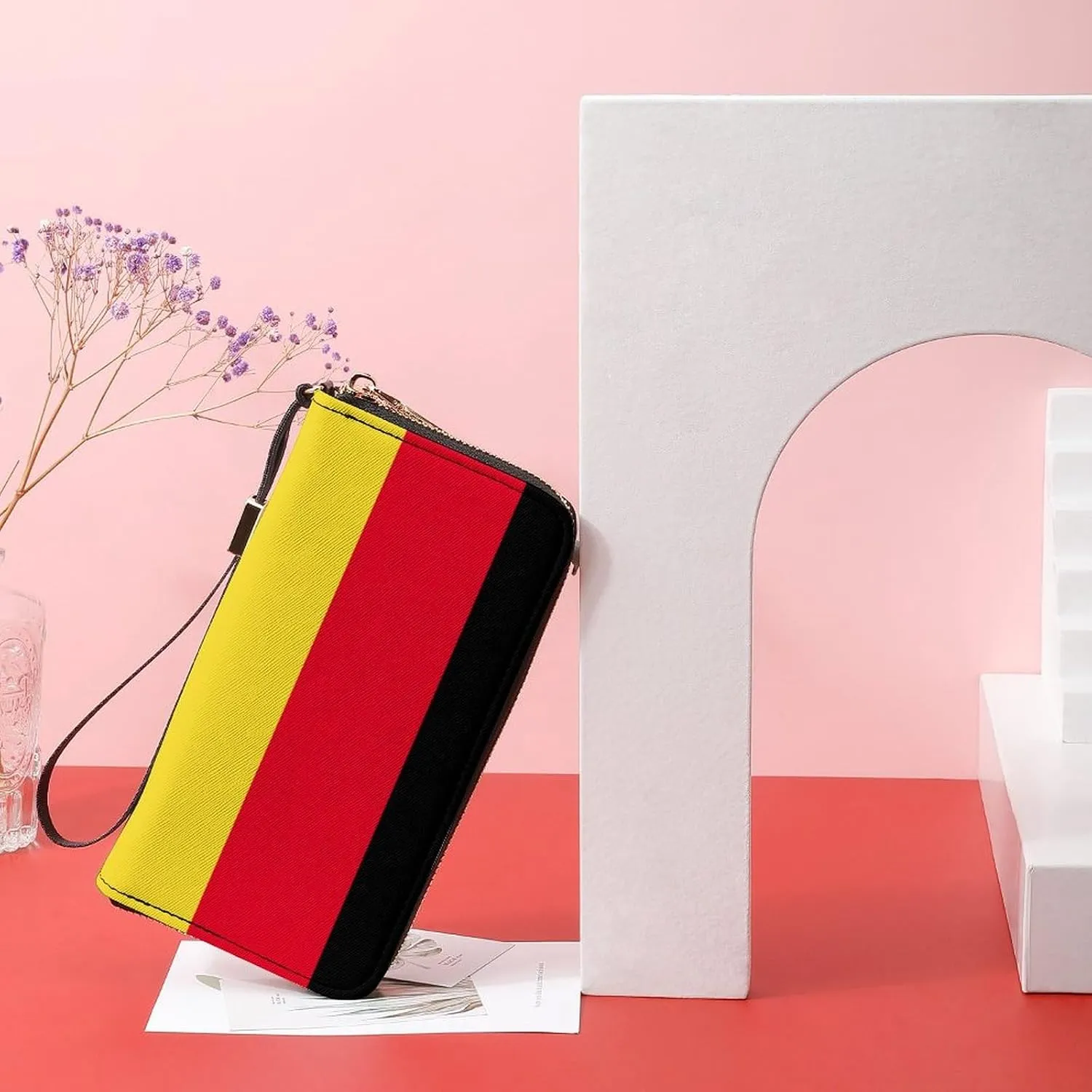 Stylish Women Men Zipper Long Purse Removable Wristlet PU Leather Wallet Travel Clutch, Germany Flag