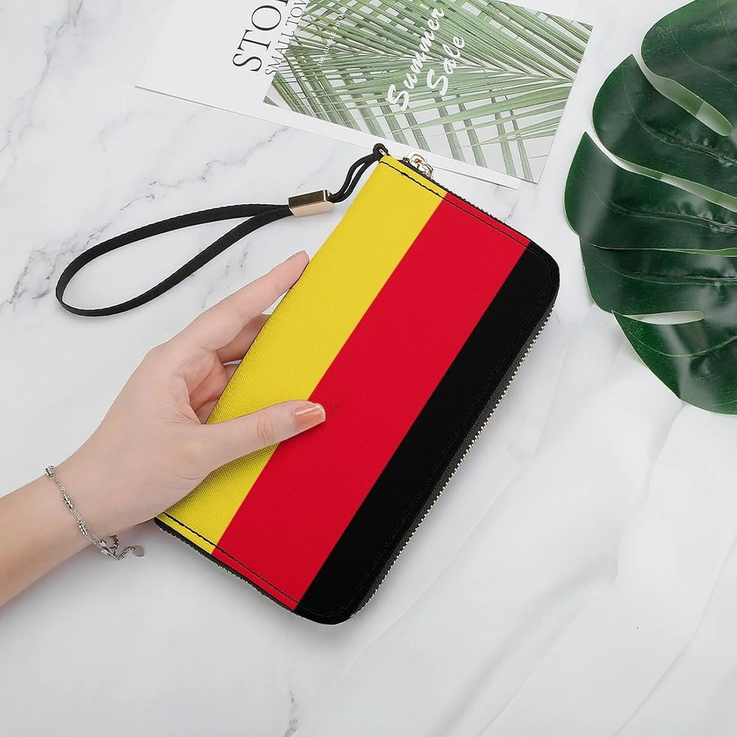 Stylish Women Men Zipper Long Purse Removable Wristlet PU Leather Wallet Travel Clutch, Germany Flag