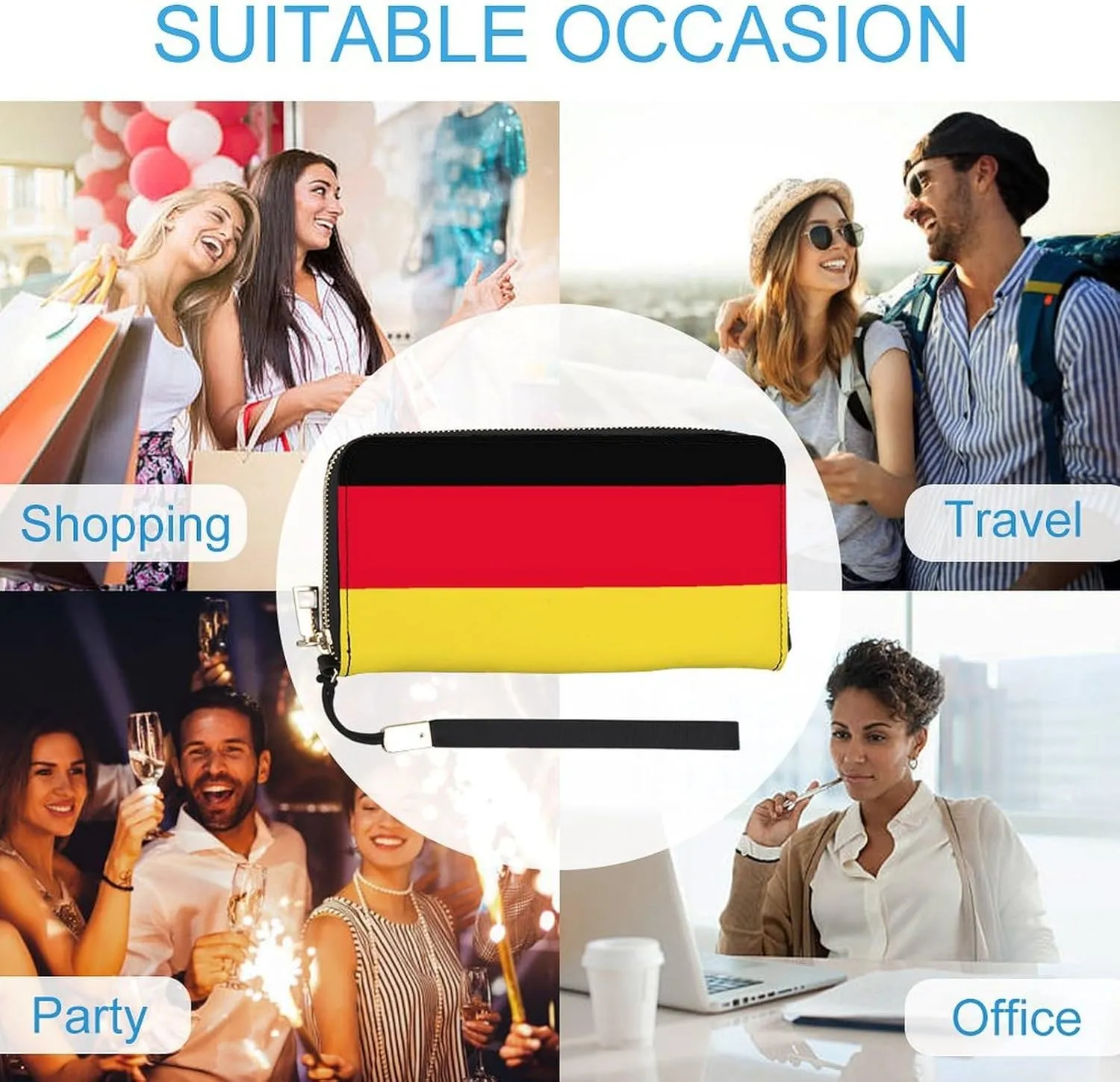 Stylish Women Men Zipper Long Purse Removable Wristlet PU Leather Wallet Travel Clutch, Germany Flag