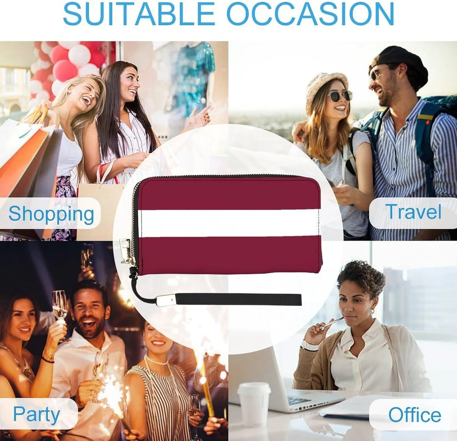 Stylish Women Men Zipper Long Purse Removable Wristlet PU Leather Wallet Travel Clutch, Latvia Flag