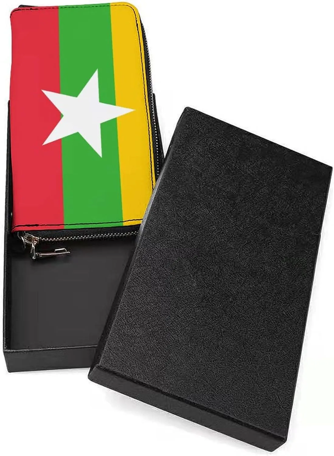 Stylish Women Men Zipper Long Purse Removable Wristlet PU Leather Wallet Travel Clutch, Myanmar-Flag