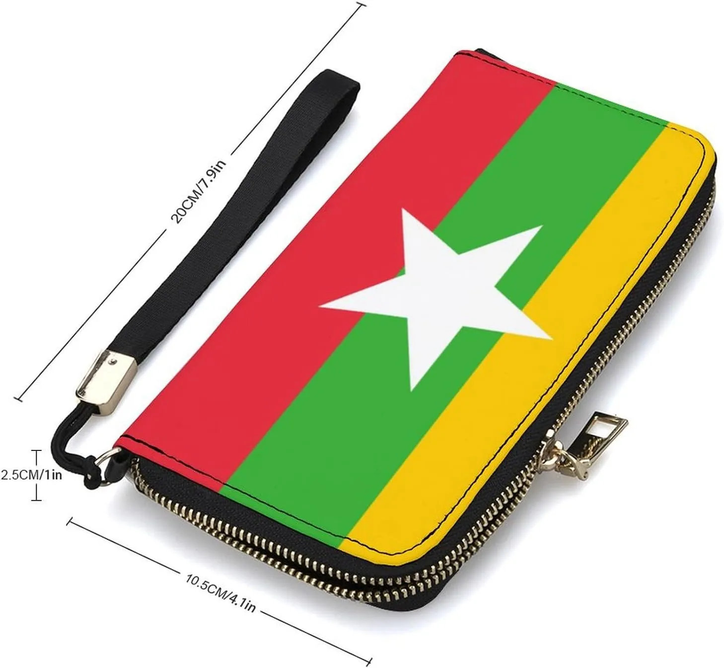 Stylish Women Men Zipper Long Purse Removable Wristlet PU Leather Wallet Travel Clutch, Myanmar-Flag