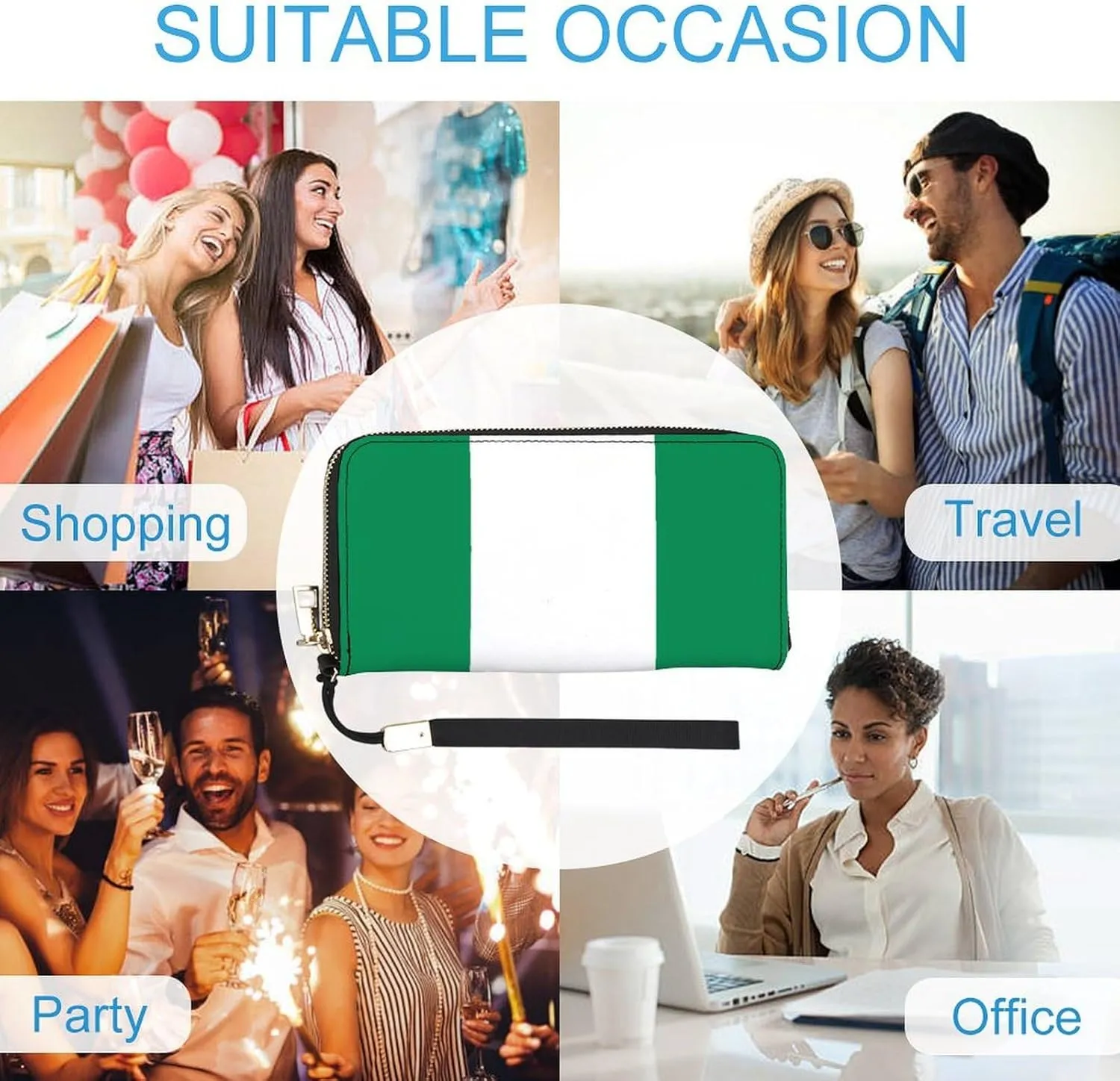 Stylish Women Men Zipper Long Purse Removable Wristlet PU Leather Wallet Travel Clutch, Nigeria Flag