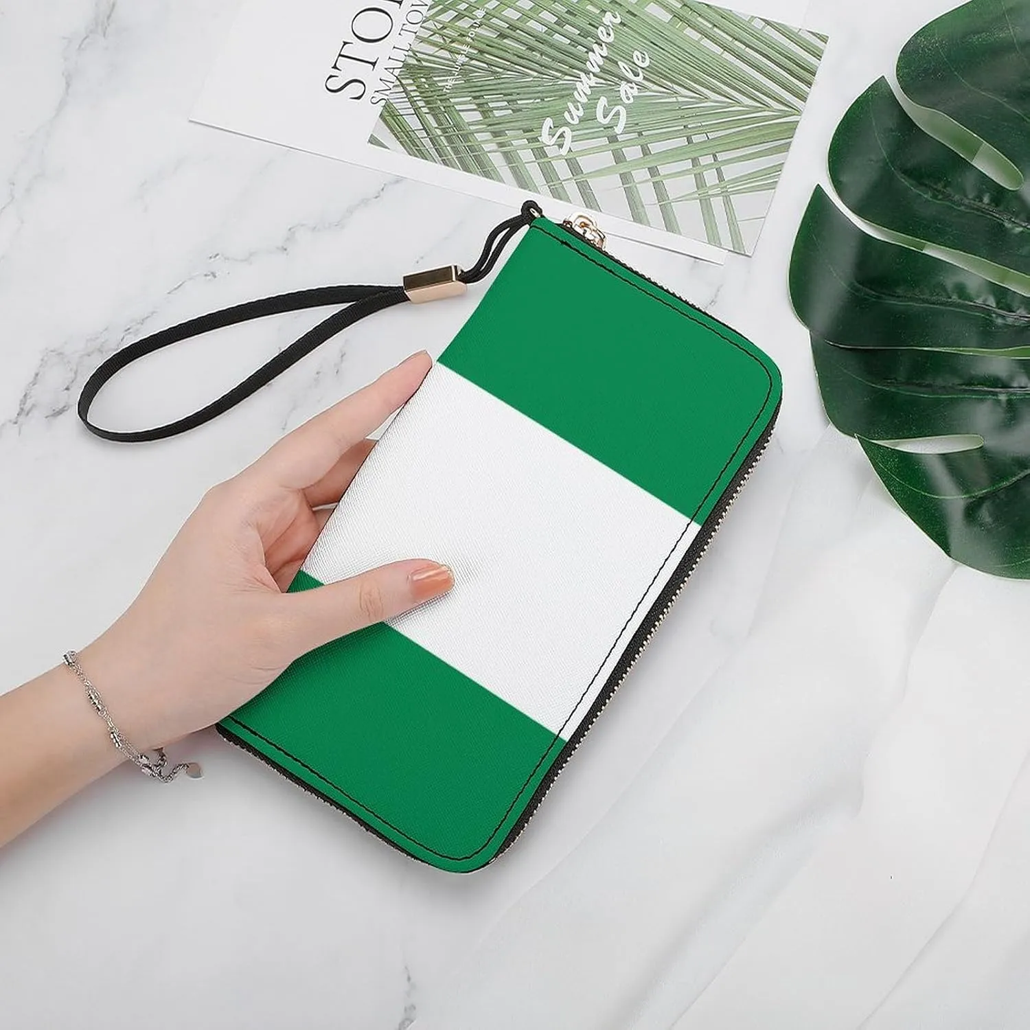 Stylish Women Men Zipper Long Purse Removable Wristlet PU Leather Wallet Travel Clutch, Nigeria Flag