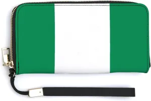 Stylish Women Men Zipper Long Purse Removable Wristlet PU Leather Wallet Travel Clutch, Nigeria Flag