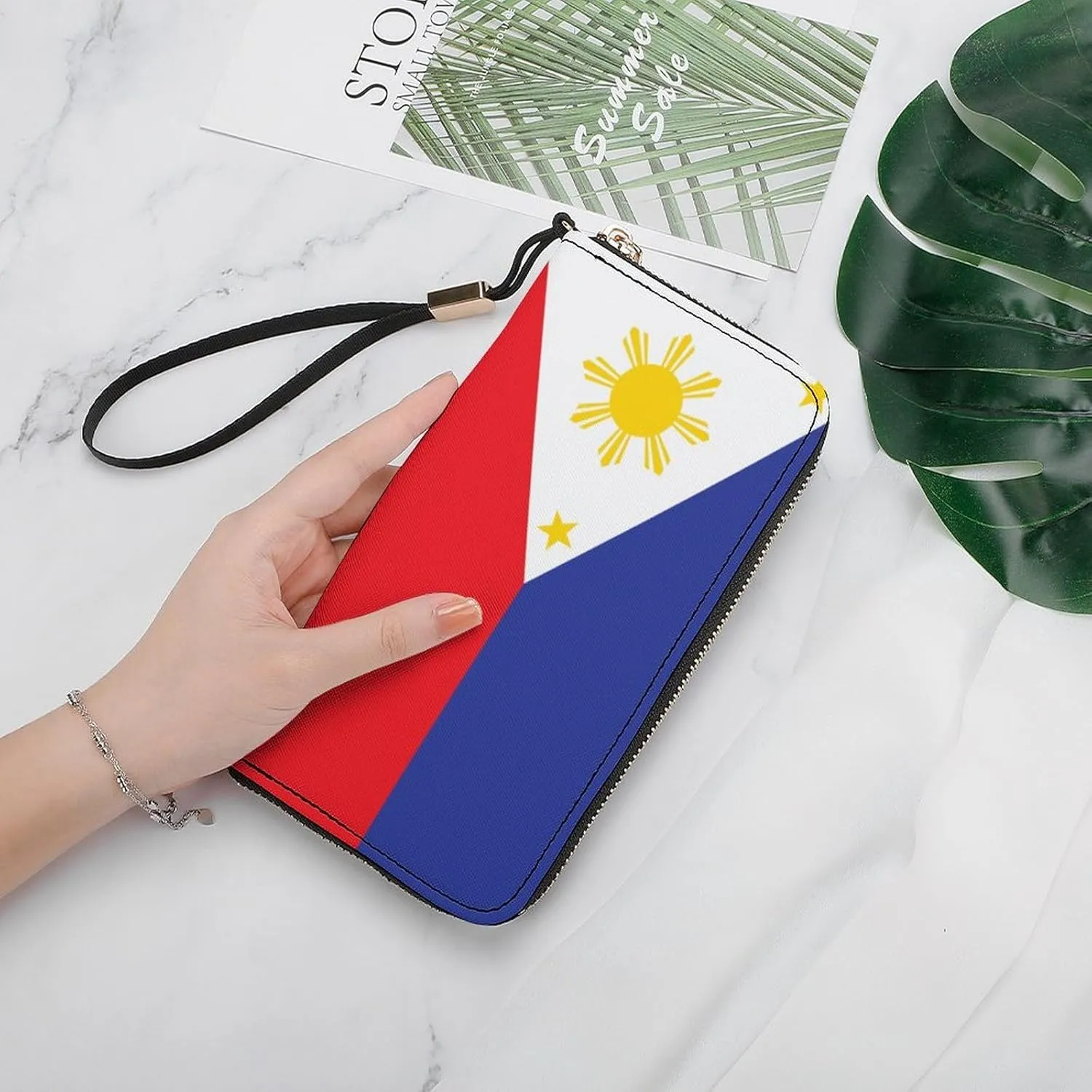 Stylish Women Men Zipper Long Purse Removable Wristlet PU Leather Wallet Travel Clutch, Philippines Flag