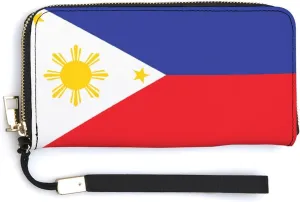 Stylish Women Men Zipper Long Purse Removable Wristlet PU Leather Wallet Travel Clutch, Philippines Flag