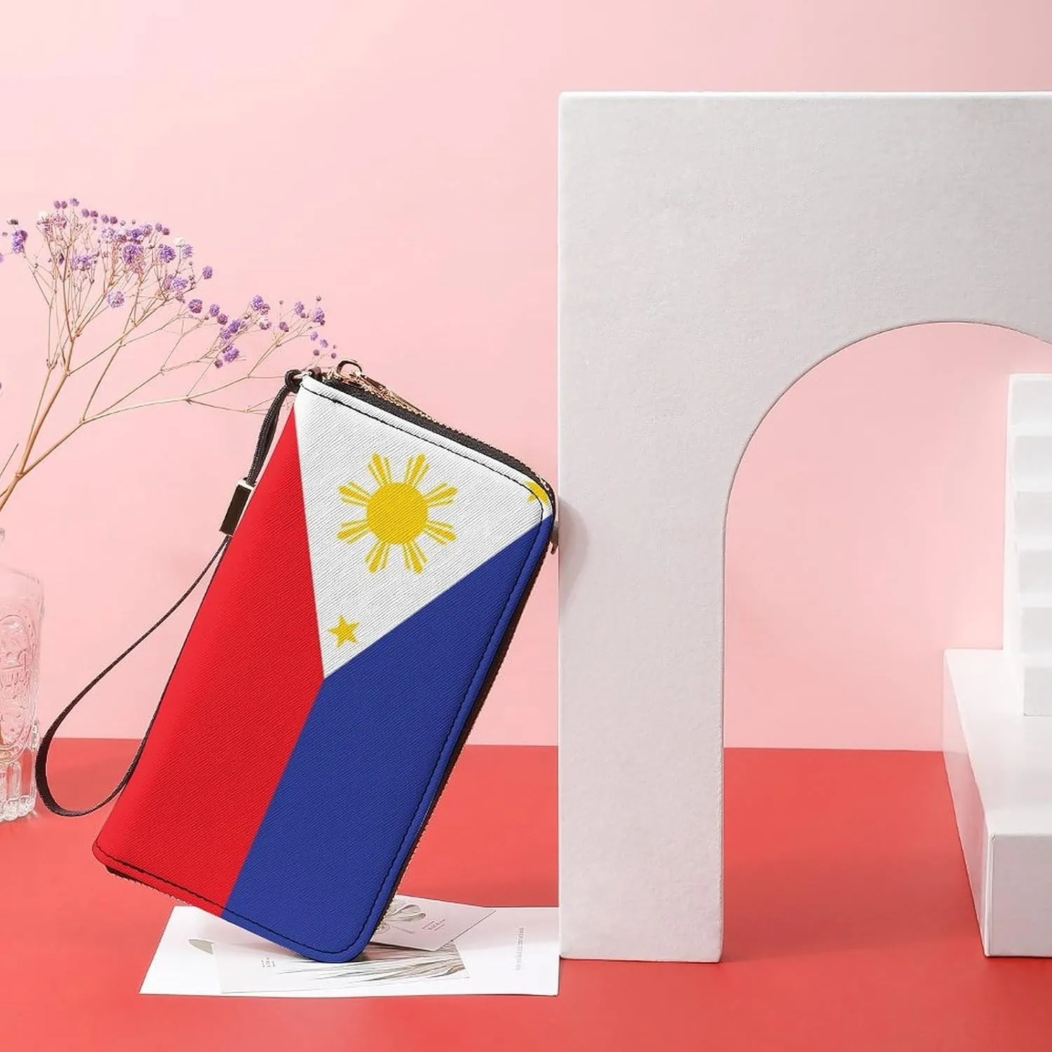 Stylish Women Men Zipper Long Purse Removable Wristlet PU Leather Wallet Travel Clutch, Philippines Flag