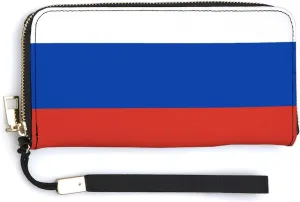 Stylish Women Men Zipper Long Purse Removable Wristlet PU Leather Wallet Travel Clutch, Russia Flag