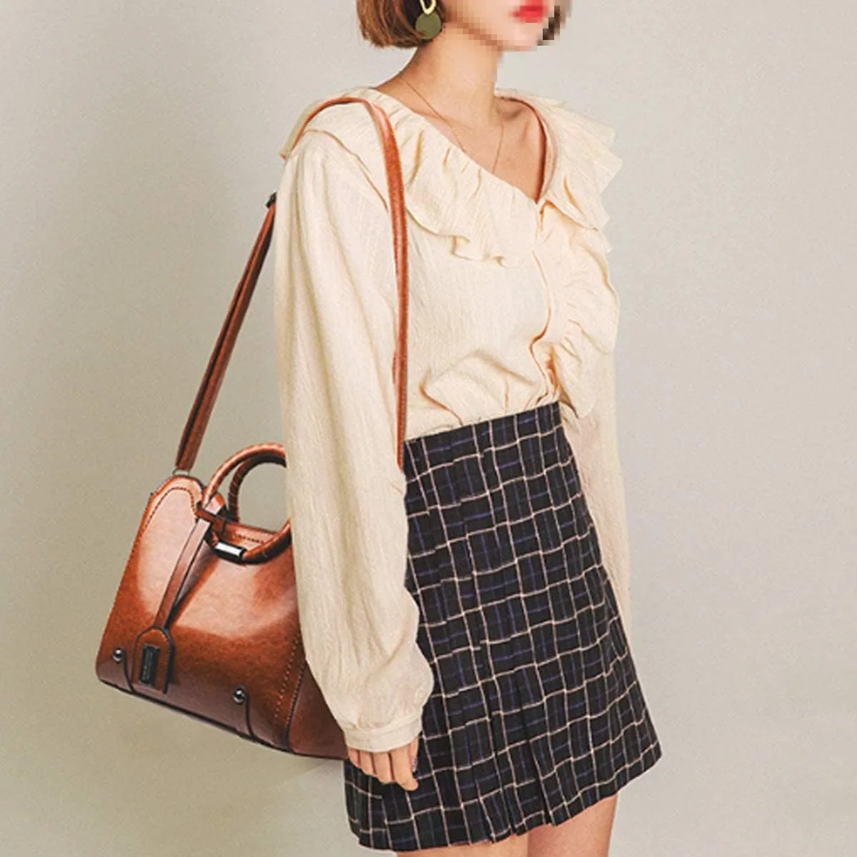 Stylish Women Pu Leather Vertical Utility Top Handle Handbag Satchel Tote Purse Bag